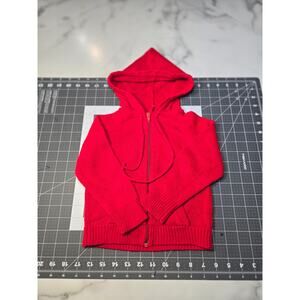 Vintage 70s 80s Corliss Red Acrylic Hooded zipped sweater size 3